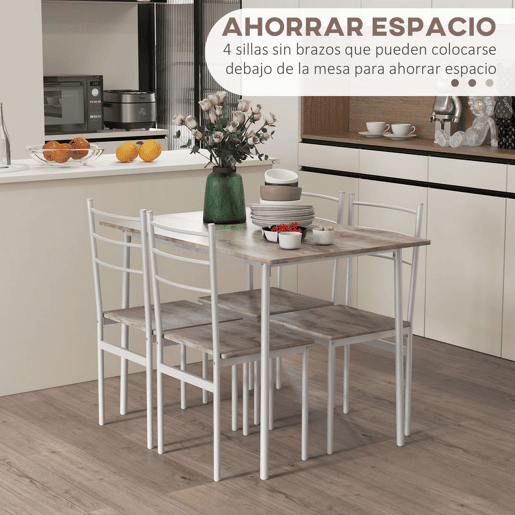 HOMCOM Conjunto de Refeição 5 Peças Conjunto de Mesa e 4 Cadeiras para 4 Pessoas com Estrutura de Aço para Cozinha Restaurante 110x70x75 cm Madeira e Branco