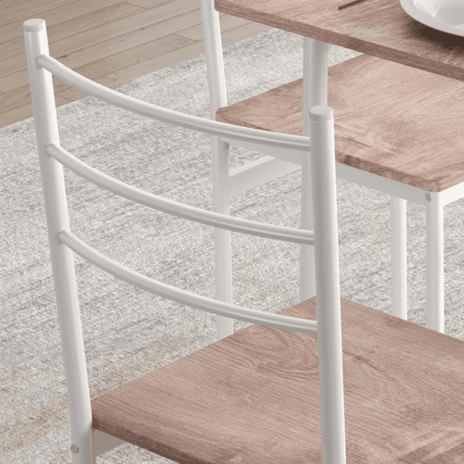 HOMCOM Conjunto de Refeição 5 Peças Conjunto de Mesa e 4 Cadeiras para 4 Pessoas com Estrutura de Aço para Cozinha Restaurante 110x70x75 cm Madeira e Branco