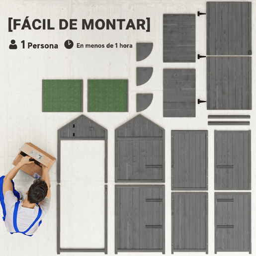 Outsunny Armário de Jardim de Madeira 77x54,2x179 cm 0,3 m² Armário de Armazenamento de Ferramentas com 3 Prateleiras e 2 Portas com Fechadura para Pátio Varanda Cinza e Verde