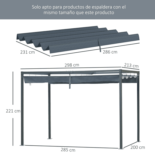 Outsunny Cobertura para Pérgola Retrátil 286x245 cm Teto de Substituição para Pérgola com Proteção UV30+ para Pérgola de 3x2,15 cm Cinza