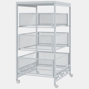 HOMCOM Carrinho Auxiliar com Rodas Carrinho de Armazenamento de 3 Níveis com 3 Gavetas de Armazenamento para Sala de Estar Sala de Jantar Casa de Banho 34x29,5x57,5 cm Branco