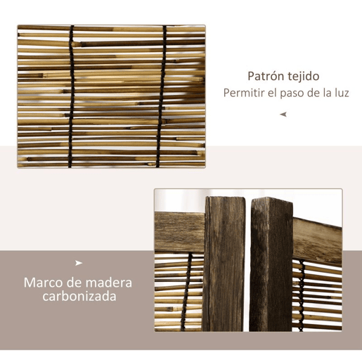 HOMCOM Biombo de 4 Painéis Separador de Ambientes Dobrável 160x1,8x170 cm Divisor de Ambientes de Madeira e Caniço Estilo Rústico para Escritório Dormitório Sala de Estar Madeira