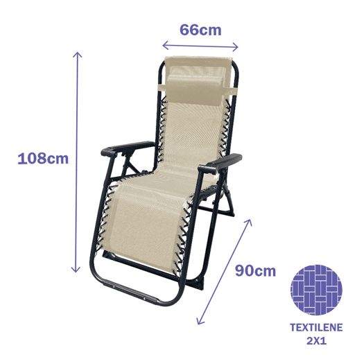 Espreguiçadeira reclinável Marbueno 90 x 108 x 66 cm - Beige