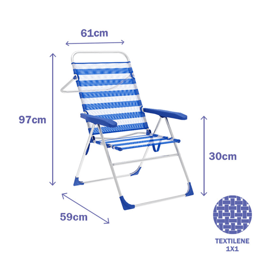 Cadeira de Campismo Acolchoada Marbueno Riscas Azul Branco 59 x 97 x 61 cm Cadeira de Campismo Acolchoada Marbueno Riscas Azul Branco 59 x 97 x 61 cm