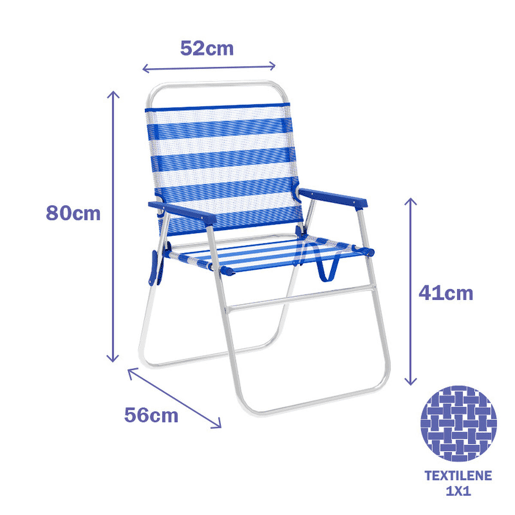 Cadeira de Campismo Acolchoada Marbueno Riscas Azul Branco 52 x 80 x 56 cm