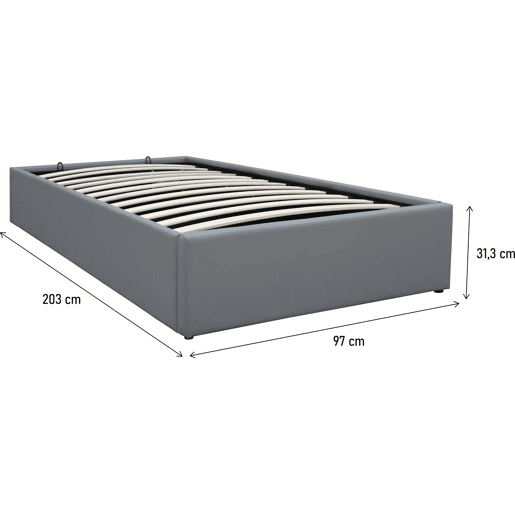 Cama de solteiro em PVC com caixa Ava - 90 x 190 cm - Cinza