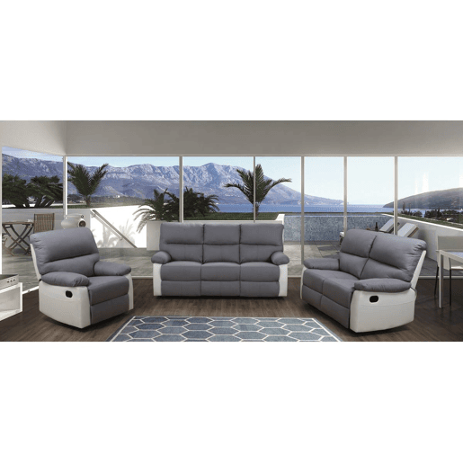Sofá relax Lincoln - 197 x 89 x 103 cm - 3 lugares - Branco  Cinza claro
