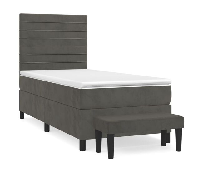 Cama box spring con colchón terciopelo gris oscuro 90x200 cm rayas horizontales