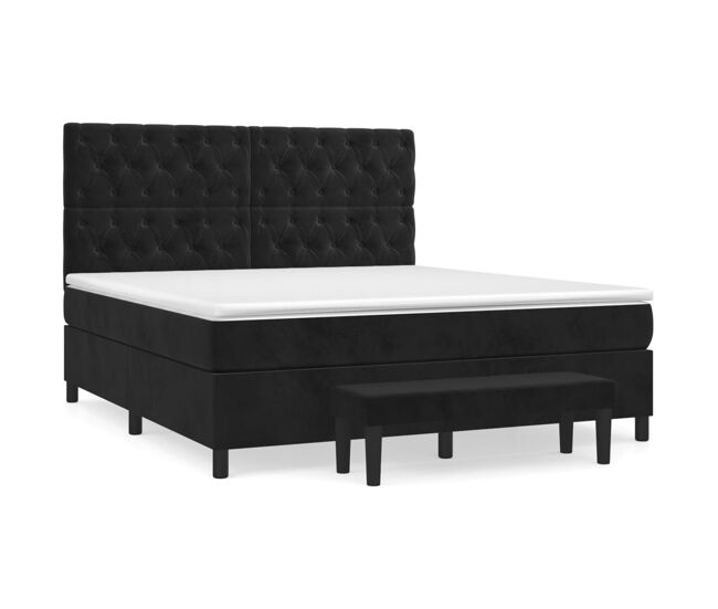 Cama box spring con colchón terciopelo negro 160x200 cm diseño de botones