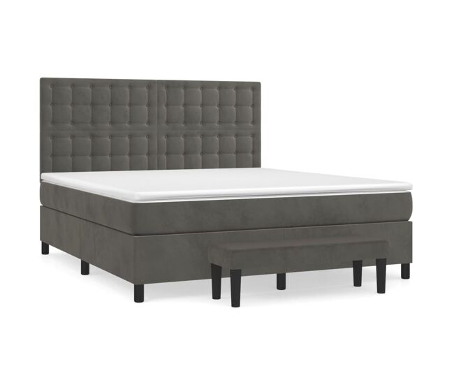 Cama box spring con colchón terciopelo gris oscuro 160x200 cm botones