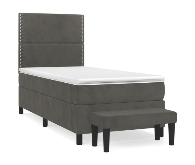 Cama box spring con colchón terciopelo gris oscuro 90x200 cm liso con clavos