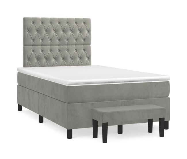 Cama box spring con colchón terciopelo gris claro 120x200 cm diseño de botones