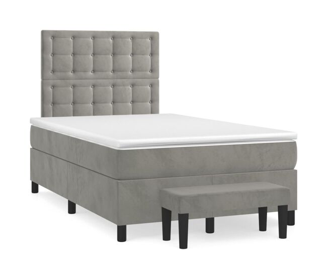 Cama box spring con colchón terciopelo gris claro 120x200 cm botones