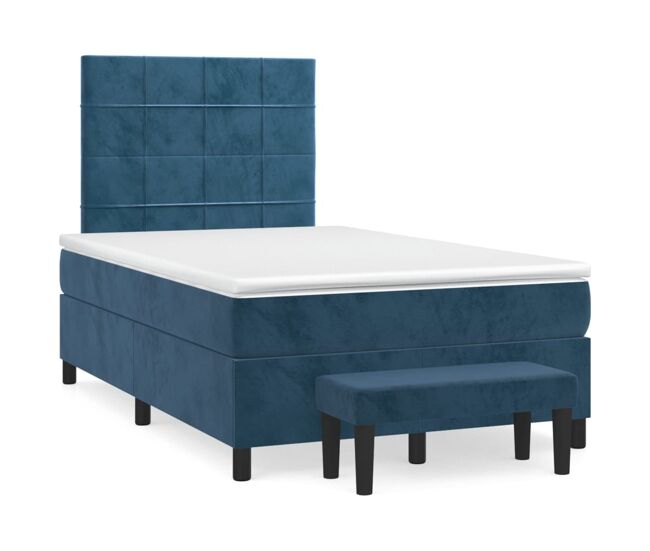 Cama box spring con colchón terciopelo azul oscuro 120x200 cm bloques con cuadros
