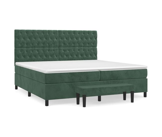 Cama box spring con colchón terciopelo verde oscuro 200x200 cm diseño de botones
