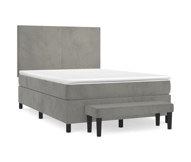 Cama box spring con colchón terciopelo gris claro 140x190 cm diseño plano