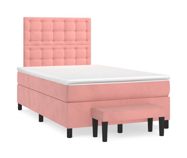Cama box spring con colchón terciopelo rosa 120x200 cm botones