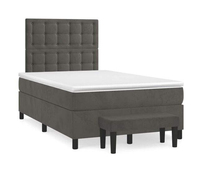 Cama box spring con colchón terciopelo gris oscuro 120x200 cm botones