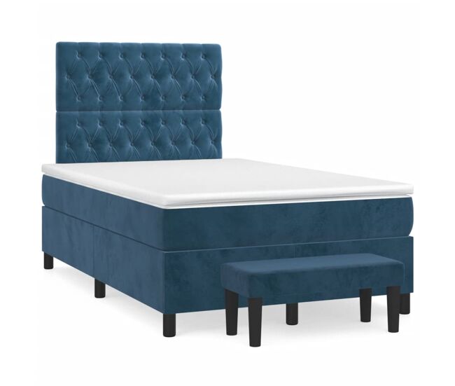 Cama box spring con colchón terciopelo azul oscuro 120x200 cm diseño de botones
