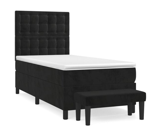 Cama box spring con colchón terciopelo negro 80x200 cm botones
