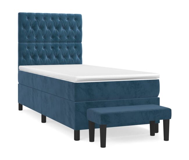 Cama box spring con colchón terciopelo azul oscuro 80x200 cm diseño de botones