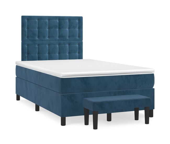Cama box spring con colchón terciopelo azul oscuro 120x200 cm botones