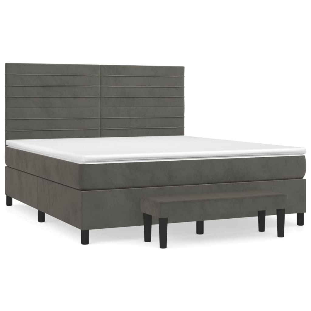 Cama box spring con colchón terciopelo gris oscuro 160x200 cm rayas horizontales