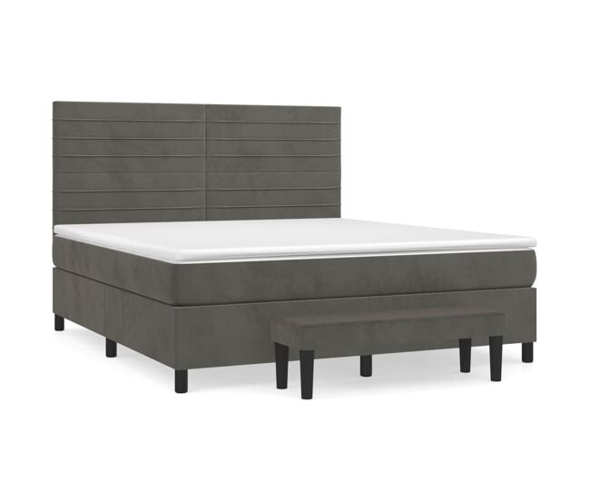 Cama box spring con colchón terciopelo gris oscuro 160x200 cm rayas horizontales