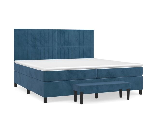 Cama box spring con colchón terciopelo azul oscuro 200x200 cm rayas verticales
