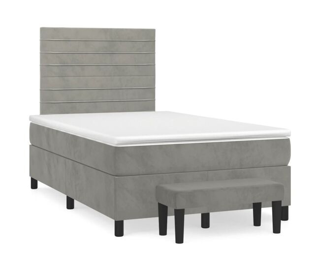 Cama box spring con colchón terciopelo gris claro 120x200 cm rayas horizontales