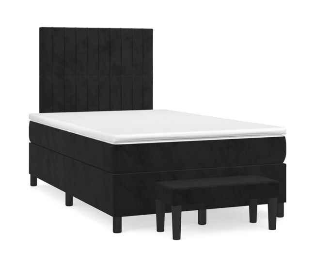Cama box spring con colchón terciopelo negro 120x200 cm rayas verticales