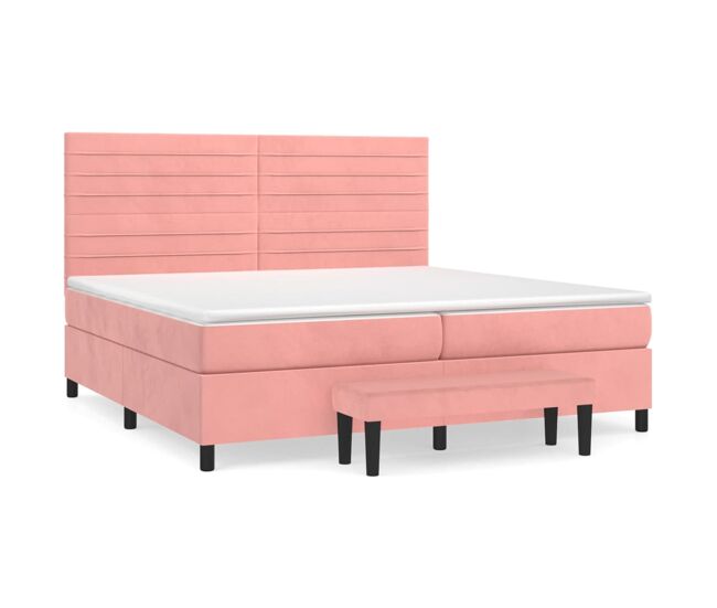 Cama box spring con colchón terciopelo rosa 200x200 cm rayas horizontales