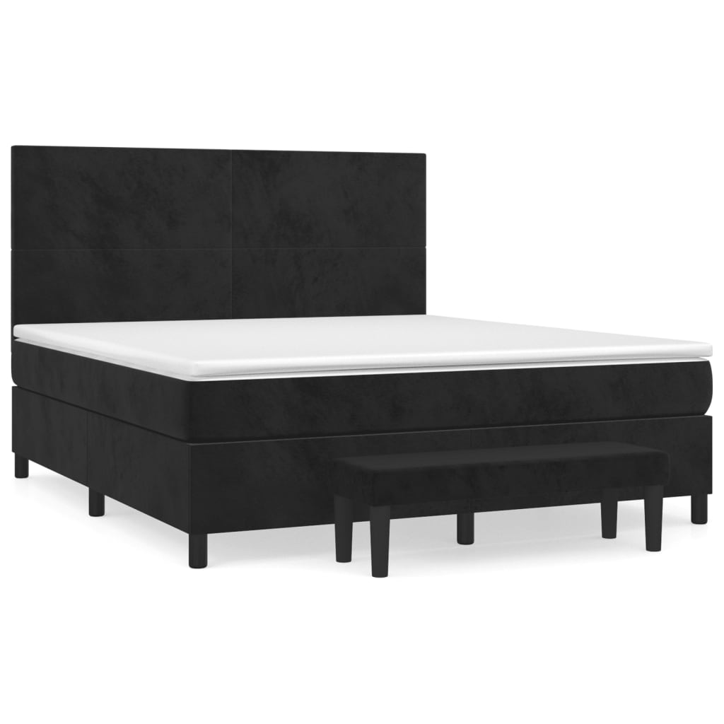 Cama box spring con colchón terciopelo negro 160x200 cm diseño plano