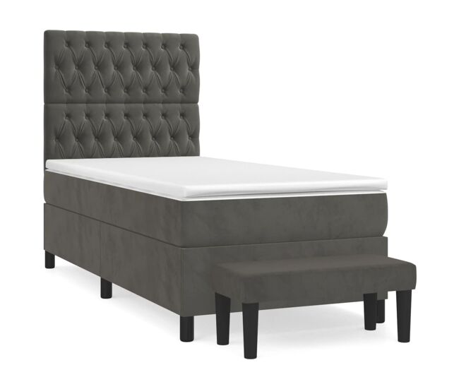 Cama box spring con colchón terciopelo gris oscuro 90x190 cm diseño de botones