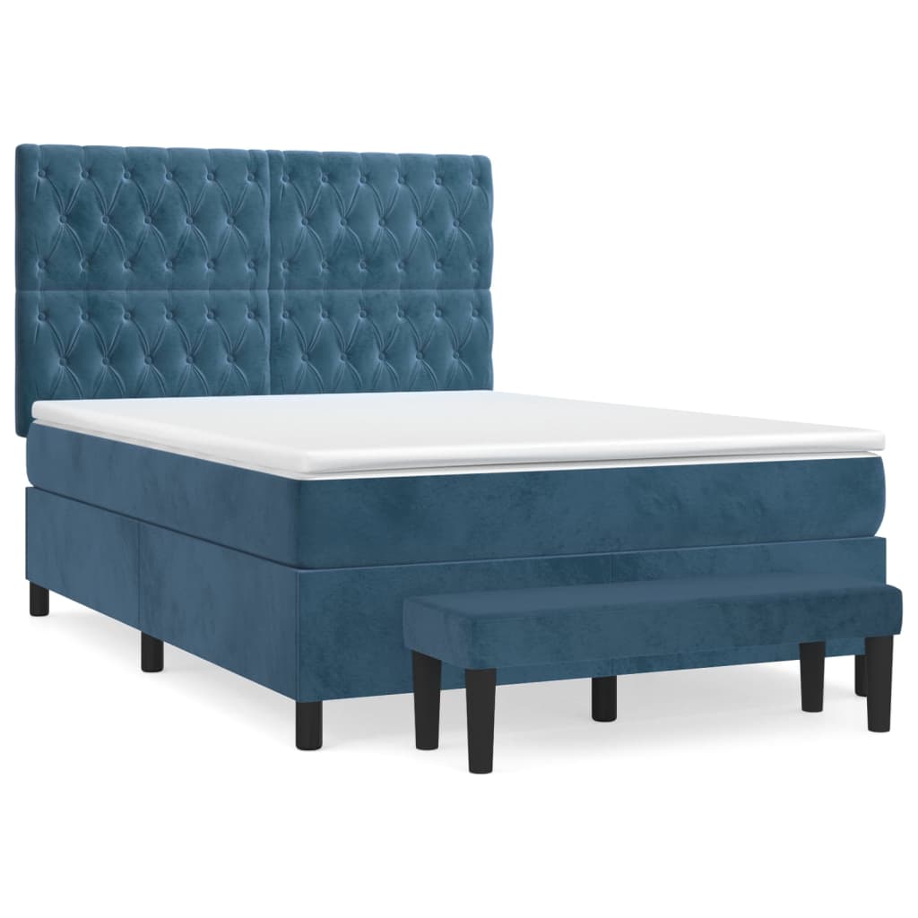 Cama box spring con colchón terciopelo azul oscuro 140x200 cm diseño de botones