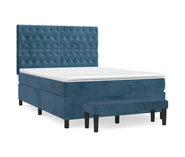 Cama box spring con colchón terciopelo azul oscuro 140x200 cm diseño de botones