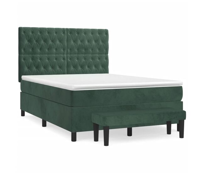 Cama box spring con colchón terciopelo verde oscuro 140x200 cm diseño de botones