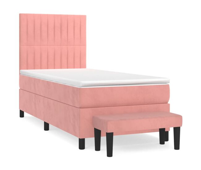 Cama box spring con colchón terciopelo rosa 90x190 cm rayas verticales