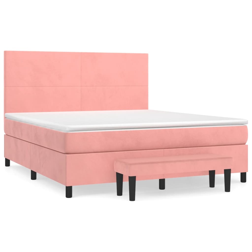 Cama box spring con colchón terciopelo rosa 180x200 cm diseño plano