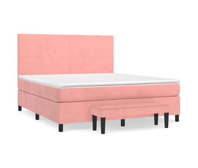 Cama box spring con colchón terciopelo rosa 180x200 cm diseño plano