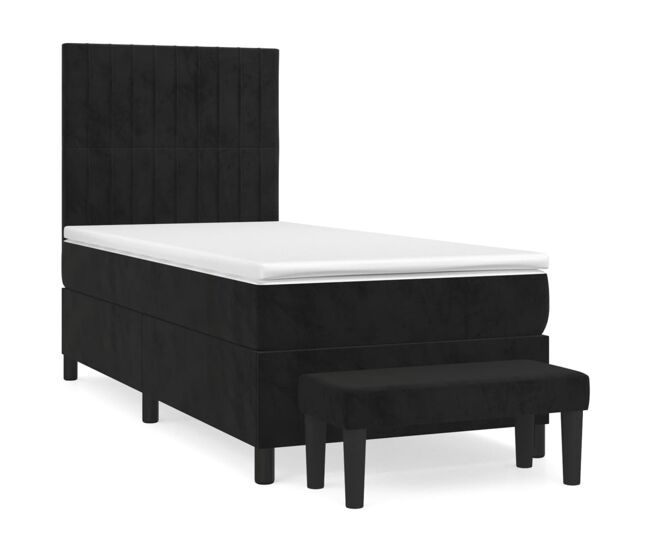 Cama box spring con colchón terciopelo negro 80x200 cm rayas verticales