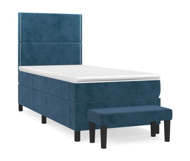 Cama box spring con colchón terciopelo azul oscuro 100x200 cm liso con clavos