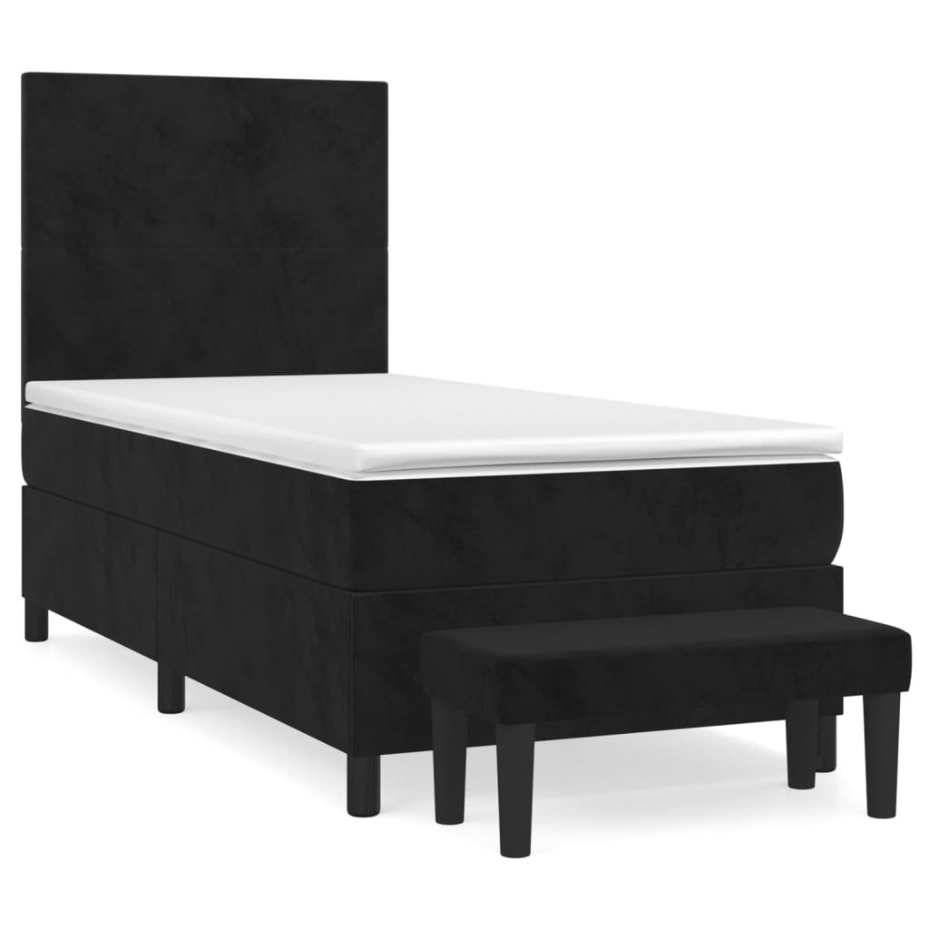 Cama box spring con colchón terciopelo negro 80x200 cm diseño plano