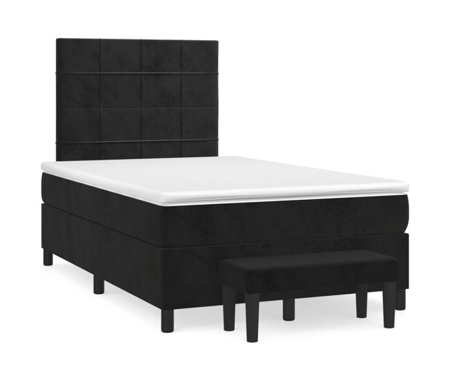 Cama box spring con colchón terciopelo negro 120x200 cm bloques con cuadros