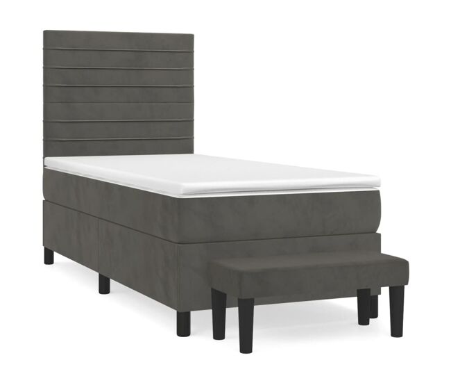 Cama box spring con colchón terciopelo gris oscuro 80x200 cm rayas horizontales
