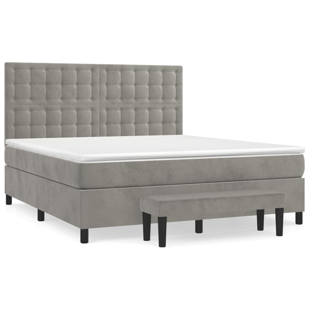 cama box spring con colchon terciopelo gris claro 160x200 cm botones