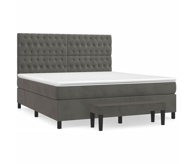 Cama box spring con colchón terciopelo gris oscuro 180x200 cm diseño de botones