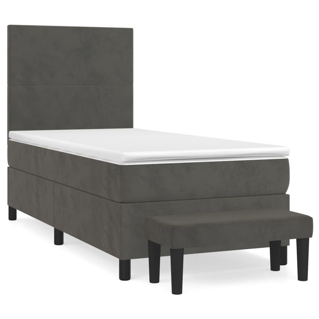 Cama box spring con colchón terciopelo gris oscuro 80x200 cm diseño plano