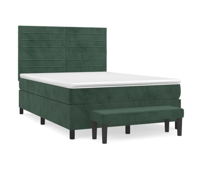 Cama box spring con colchón terciopelo verde oscuro 140x200 cm rayas horizontales