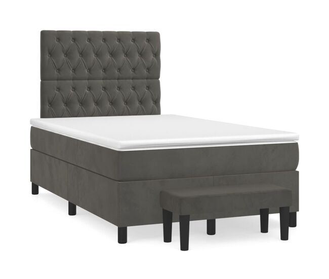 Cama box spring con colchón terciopelo gris oscuro 120x200 cm diseño de botones
